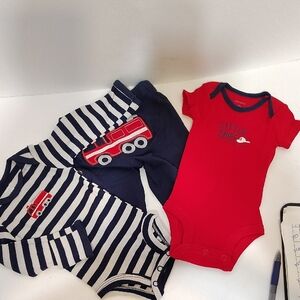 Carter Firetruck Red and Navy Baby 3 Piece Outfit Set NB